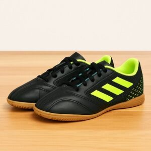 Adidas Youth Indoor Soccer Shoes Black Neon Size 2.5 | Futsal Training Grip